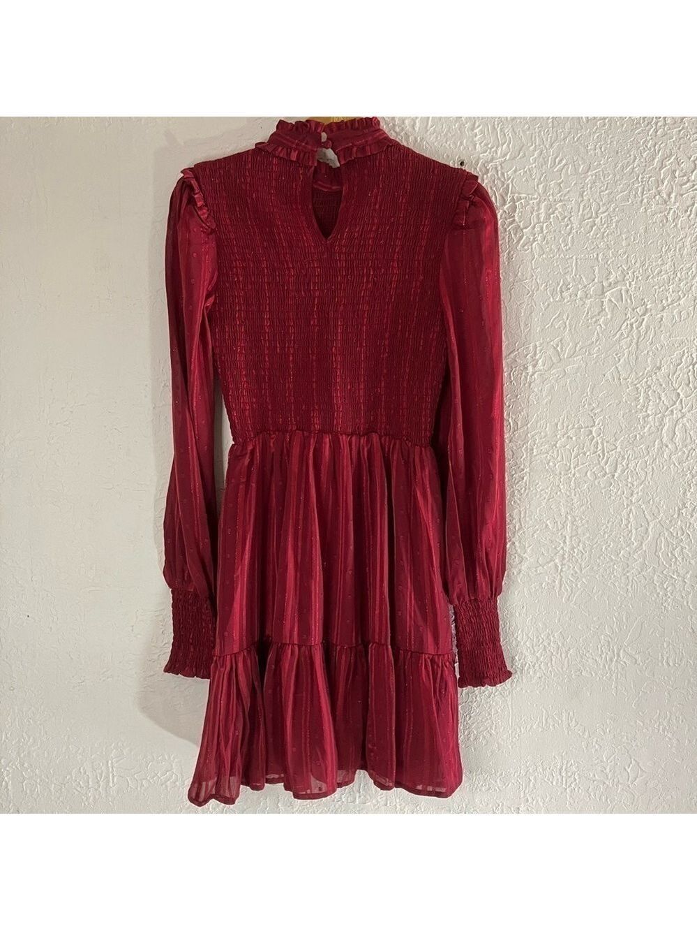Lulu’s Cheerful Charmer Wine Red Lurex Long Sleeve Mini Dress - Picture 8 of 13